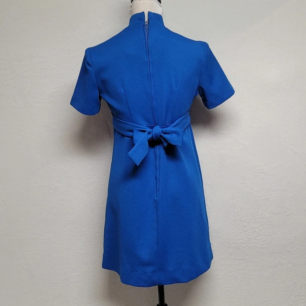 Barby Jr Vintage 60s Royal Blue Mockneck Tie-Waist Button Micro Mini Dress M - Picture 7 of 11